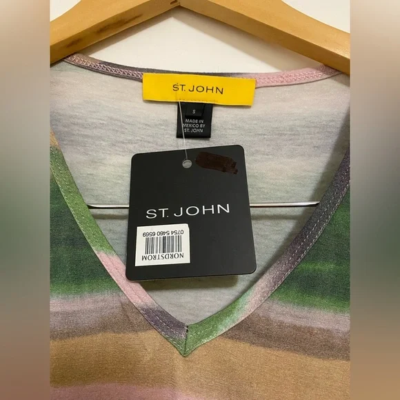 St. John Green and Pink Striped Long Sleeve Top - Picture 4 of 6